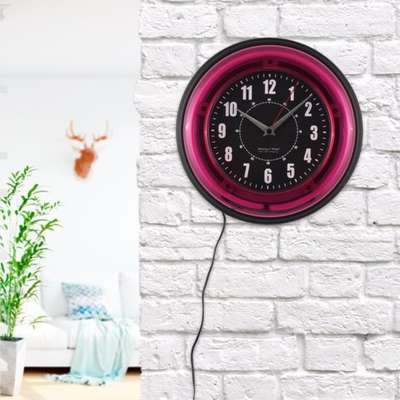 Sterling & Noble 11-inch Neon Wall Clock, Vibrant Pink - Picture 2 of 5